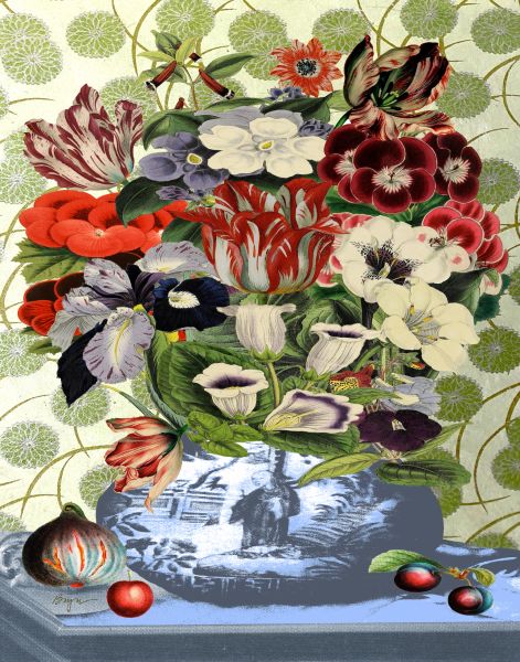 Blue Chinese Vase with Flowers